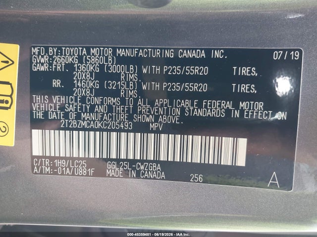 2T2BZMCA0KC205493 Lexus Rx 350 F Sport