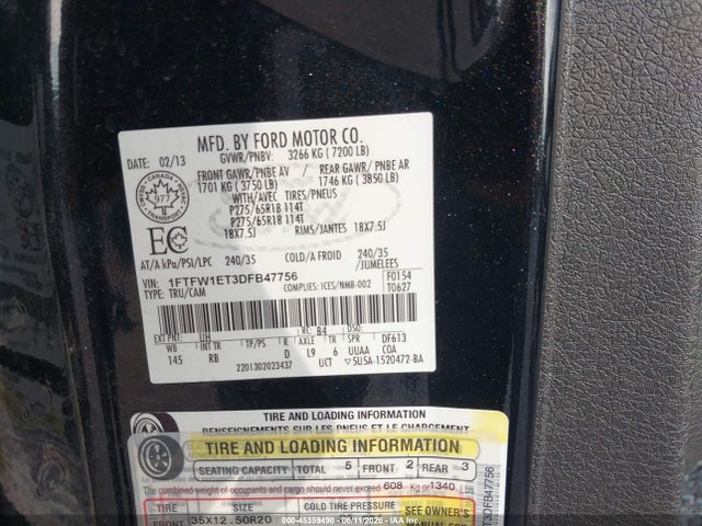 45359490 :رقم المزاد ، 1FTFW1ET3DFB47756 vin ، 2013 Ford F-150 Fx4 مزاد بيع