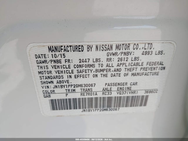 Продаж на аукціоні авто 2016 Infiniti Q70l 3.7, vin: JN1BY1PP2GM630067, номер лоту: 45359498