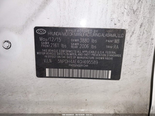 5NPDH4AE4GH695589 Hyundai ELANTRA SE