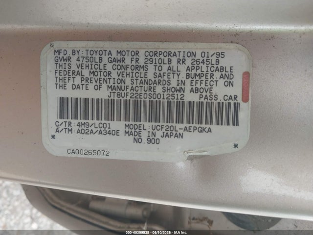 Aukcja sprzedaży 1995 Lexus Ls 400, vin: JT8UF22E0S0012512, numer aukcji: 45359538
