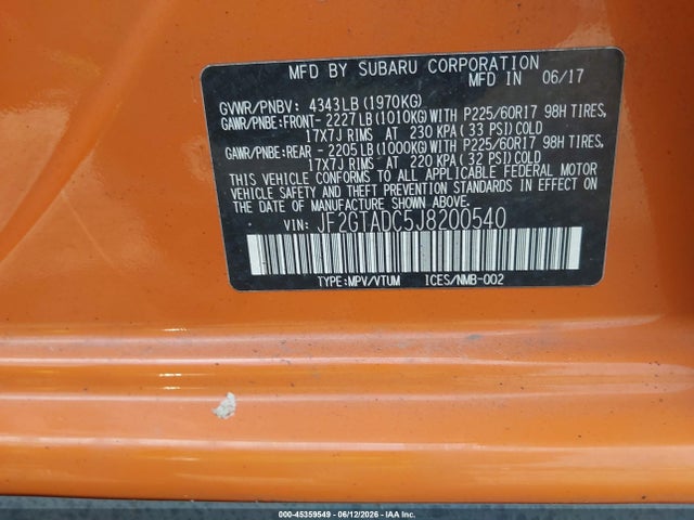 Subaru Crosstrek 2.0i Premium 2018 JF2GTADC5J8200540 Image 9
