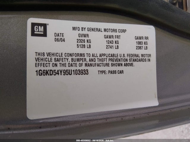 2005 Cadillac Deville Livery Pkg მანქანა იყიდება აუქციონზე, vin: 1G6KD54Y95U103933, აუქციონის ნომერი: 45359552