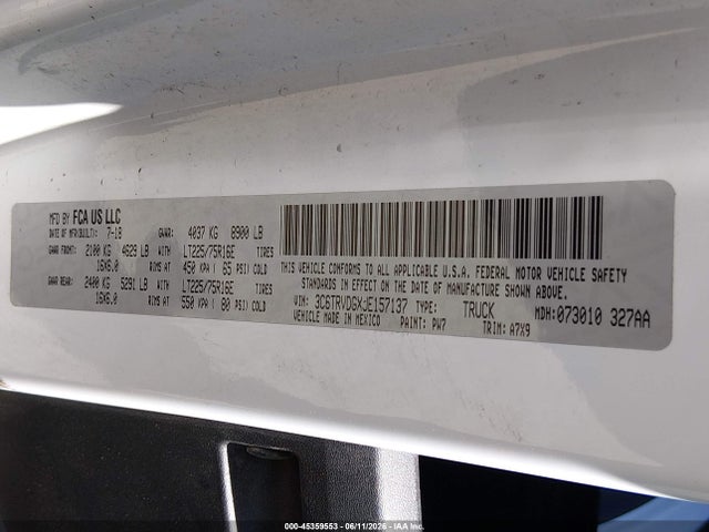 3C6TRVDGXJE157137 RAM Promaster 2500 High Roof 159 Wb