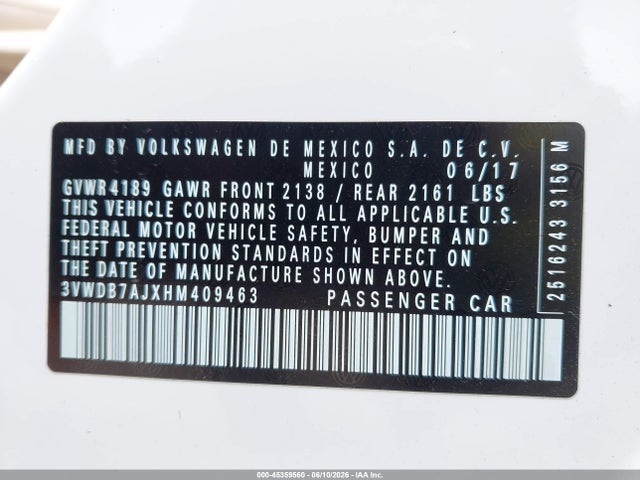 Aukcja sprzedaży 2017 Volkswagen Jetta 1.4t Se, vin: 3VWDB7AJXHM409463, numer aukcji: 45359560