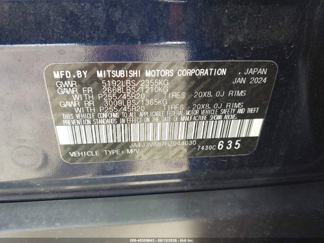 Продаж на аукціоні авто 2024 Mitsubishi Outlander, vin: JA4J3VA87RZ044030, номер лоту: 45359643