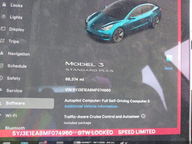 Продажа на аукционе авто 2021 Tesla Model 3 Standard Range Plus Rear-wheel Drive, vin: 5YJ3E1EA8MF074960, номер лота: 45359677