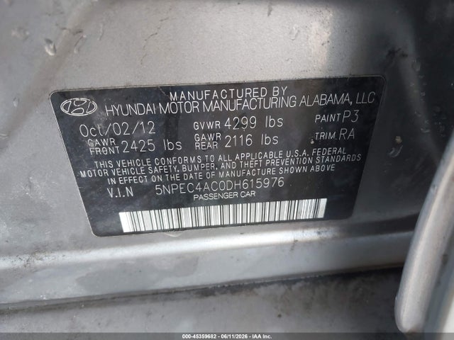 Продаж на аукціоні авто 2013 Hyundai Sonata Limited, vin: 5NPEC4AC0DH615976, номер лоту: 45359682