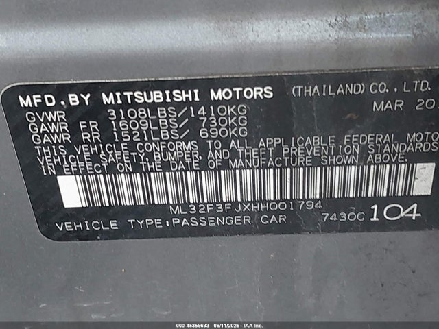 ML32F3FJXHH001794 Mitsubishi Mirage G4 Es