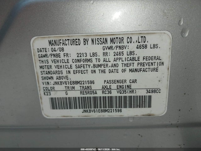 Продажа на аукционе авто 2008 Infiniti G35 Journey, vin: JNKBV61E88M221596, номер лота: 45359742