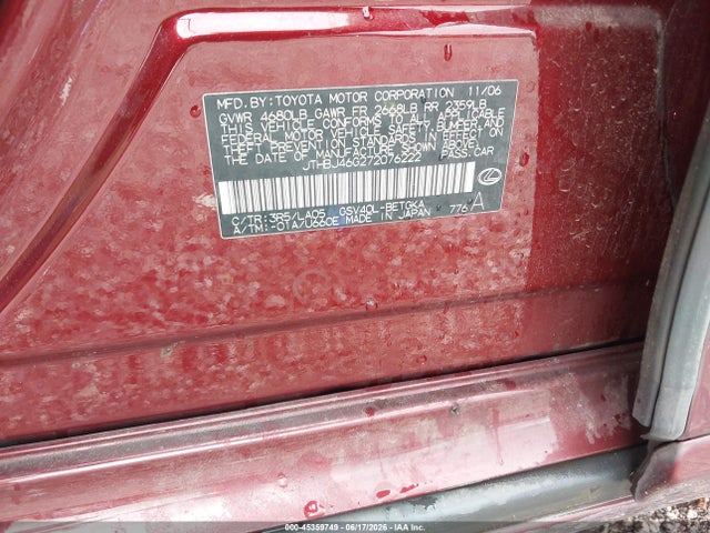 Aukcja sprzedaży 2007 Lexus Es 350, vin: JTHBJ46G272076222, numer aukcji: 45359749