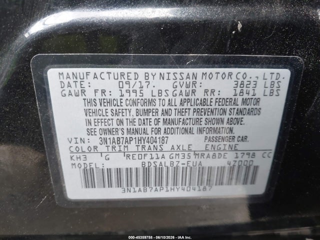 Nissan SENTRA S 2017 3N1AB7AP1HY404187 Image 9