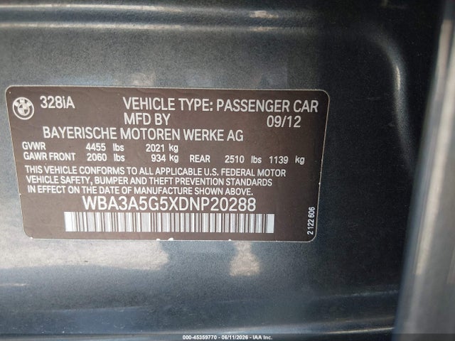 Продажа на аукционе авто 2013 Bmw 328i, vin: WBA3A5G5XDNP20288, номер лота: 45359770