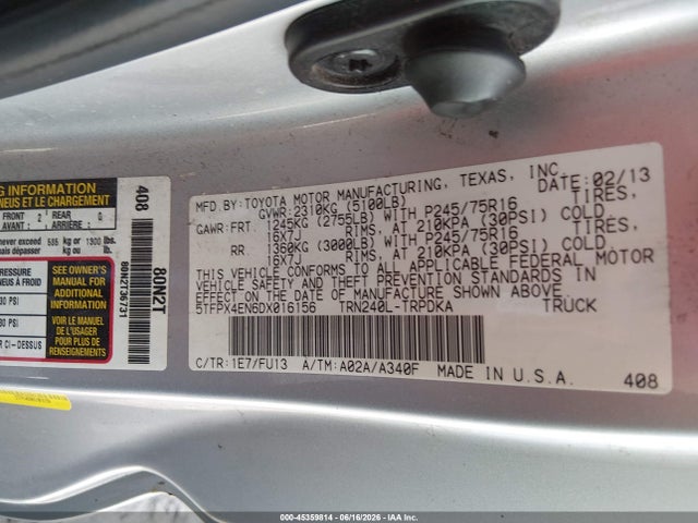 45359814 :رقم المزاد ، 5TFPX4EN6DX016156 vin ، 2013 Toyota Tacoma مزاد بيع