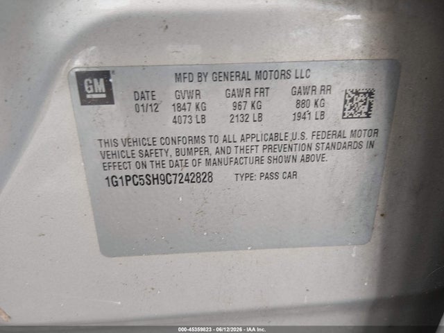 Aukcja sprzedaży 2012 Chevrolet Cruze Ls, vin: 1G1PC5SH9C7242828, numer aukcji: 45359823