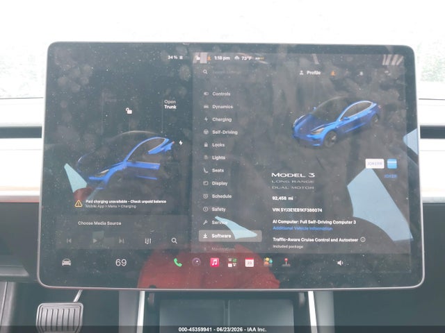 Продаж на аукціоні авто 2019 Tesla Model 3 Long Range/performance, vin: 5YJ3E1EB1KF386074, номер лоту: 45359941