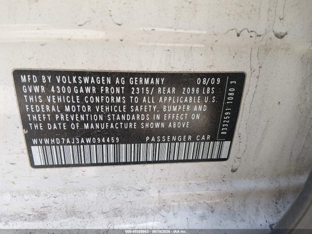45359963 :رقم المزاد ، WVWHD7AJ3AW094459 vin ، 2010 Volkswagen Gti 4-door مزاد بيع