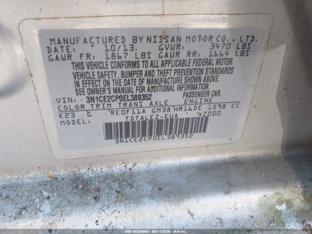 Aukcja sprzedaży 2014 Nissan Versa Note Sv, vin: 3N1CE2CP0EL389352, numer aukcji: 45359965