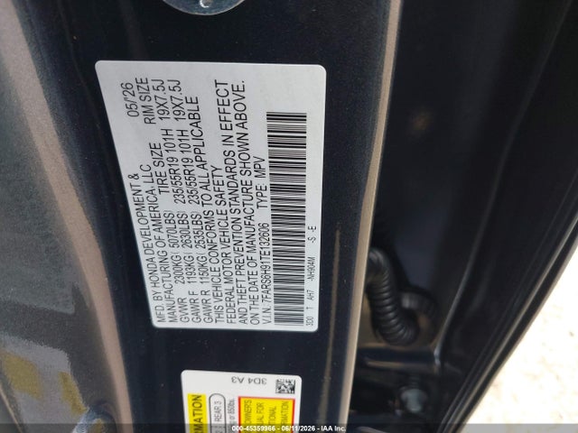 7FARS6H91TE132606 Honda Cr-v Hybrid Awd Sport Touring