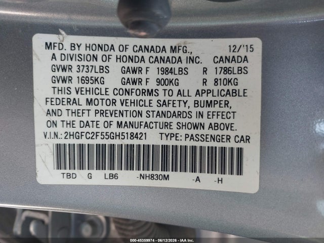 Honda Civic Lx 2016 2HGFC2F55GH518421 Image 9