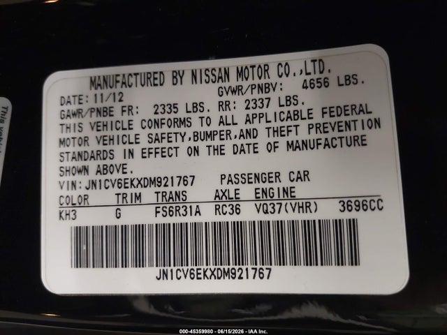 Продажа на аукционе авто 2013 Infiniti G37 Sport, vin: JN1CV6EKXDM921767, номер лота: 45359980