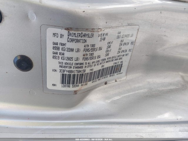 2001 Chrysler Pt Cruiser მანქანა იყიდება აუქციონზე, vin: 3C8FY4BBX1T584158, აუქციონის ნომერი: 45359983