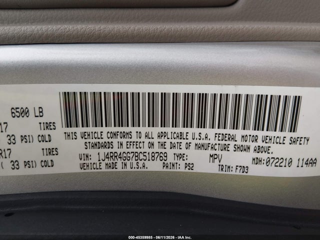Aukcja sprzedaży 2011 Jeep Grand Cherokee Laredo, vin: 1J4RR4GG7BC518769, numer aukcji: 45359985
