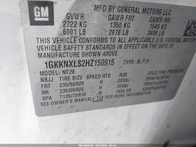 45360046 :رقم المزاد ، 1GKKNXLS2HZ150915 vin ، 2017 Gmc Acadia Denali مزاد بيع
