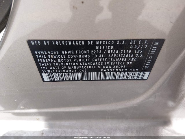 Продажа на аукционе авто 2013 Volkswagen Jetta 2.0l Tdi, vin: 3VWLL7AJ0DM231047, номер лота: 45360053