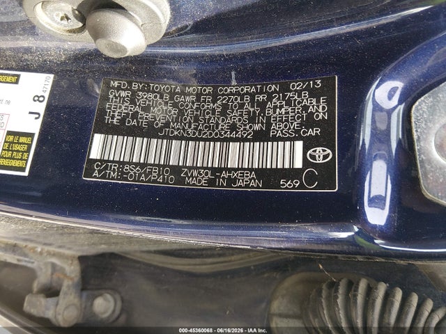 Продажа на аукционе авто 2013 Toyota Prius Three, vin: JTDKN3DU2D0344492, номер лота: 45360068