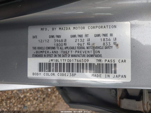 45360090 :رقم المزاد ، JM1BL1TF0D1766509 vin ، 2013 Mazda Mazda3 I Sv مزاد بيع