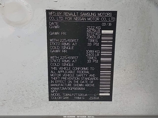 Nissan Rogue S/sl/sv 2016 KNMAT2MV3GP669684 Image 9
