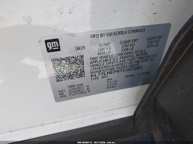 45360115 :رقم المزاد ، KL77LHEP6TC023941 vin ، 2026 Chevrolet Trax Fwd Lt مزاد بيع