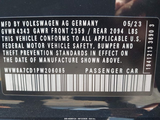 WVW8A7CD1PW206085 Volkswagen Golf Gti 2.0t 40th Anniversary Edition