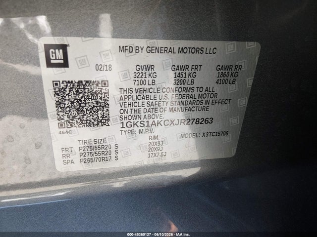 1GKS1AKCXJR278263 GMC YUKON SLE