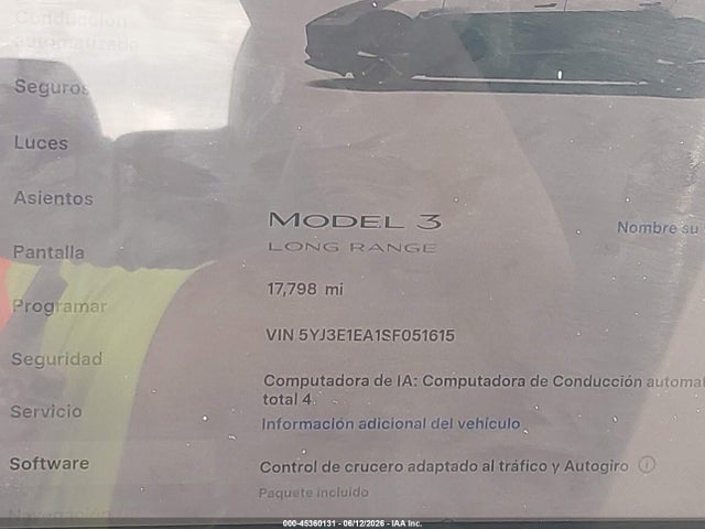 Aukcja sprzedaży 2025 Tesla Model 3 Long Range Rear-wheel Drive/standard Rear-wheel Drive, vin: 5YJ3E1EA1SF051615, numer aukcji: 45360131