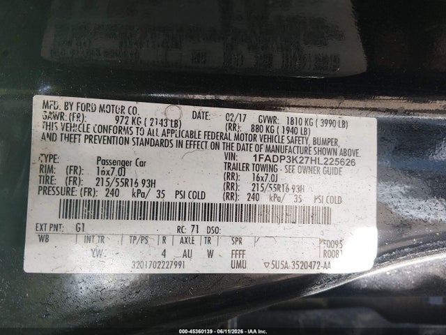 Продаж на аукціоні авто 2017 Ford Focus Se, vin: 1FADP3K27HL225626, номер лоту: 45360139