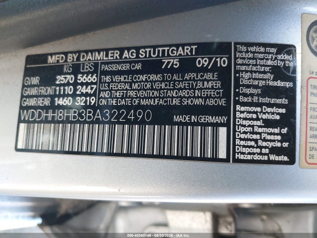 Aukcja sprzedaży 2011 Mercedes-benz E 350 4matic, vin: WDDHH8HB3BA322490, numer aukcji: 45360146