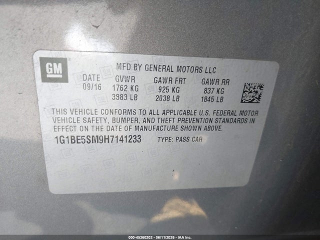 1G1BE5SM9H7141233 Chevrolet Cruze Lt Auto