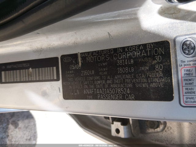 2010 Kia Forte Lx მანქანა იყიდება აუქციონზე, vin: KNAFT4A21A5078524, აუქციონის ნომერი: 45360229