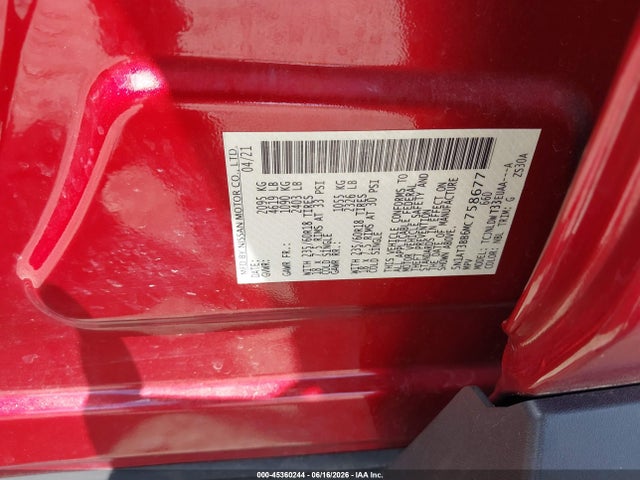 45360244 :رقم المزاد ، 5N1AT3BB6MC758677 vin ، 2021 Nissan Rogue Sv Intelligent Awd مزاد بيع