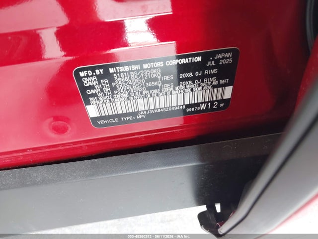 45360283 :رقم المزاد ، JA4J3VA84SZ049448 vin ، 2025 Mitsubishi Outlander Se 2.5 2wd مزاد بيع