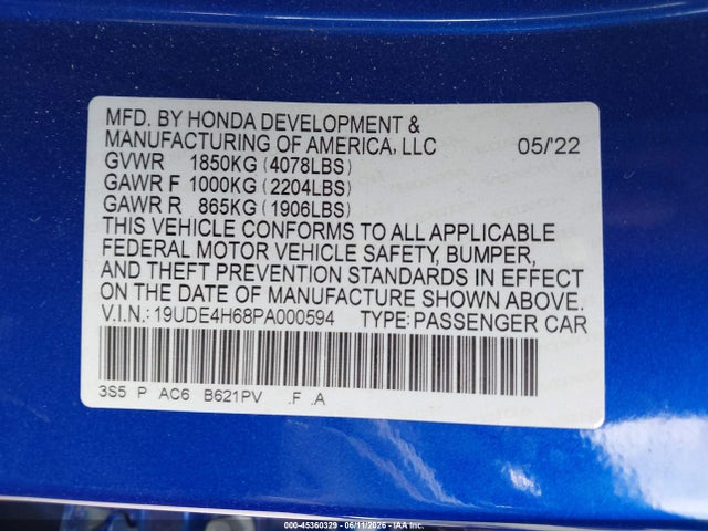 2023 Acura Integra A-spec Technology მანქანა იყიდება აუქციონზე, vin: 19UDE4H68PA000594, აუქციონის ნომერი: 45360329