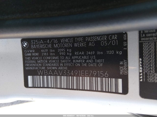 Продажа на аукционе авто 2001 Bmw 325i, vin: WBAAV33491EE79156, номер лота: 45360341