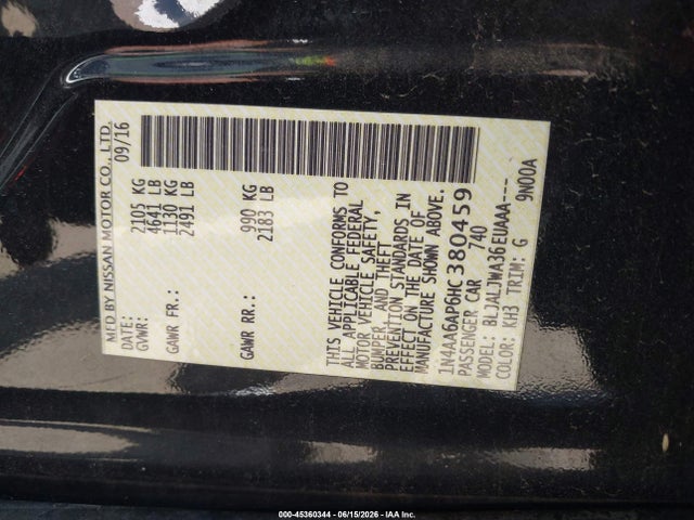 1N4AA6AP6HC380459 Nissan Maxima 3.5 Platinum/3.5 S/3.5 Sl/3.5 Sr/3.5 Sv