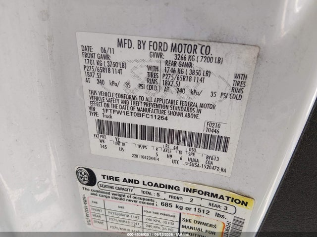 Aukcja sprzedaży 2011 Ford F-150 Xlt, vin: 1FTFW1ET0BFC11264, numer aukcji: 45360351