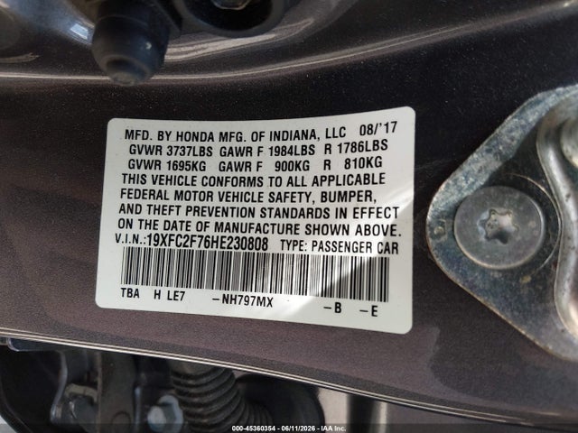 Honda CIVIC EX 2017 19XFC2F76HE230808 Image 9