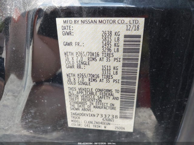 Nissan Frontier Sv 2019 1N6AD0EV1KN733738 Image 9