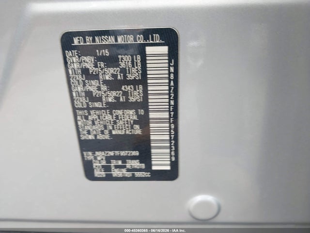 Продажа на аукционе авто 2015 Infiniti Qx80, vin: JN8AZ2NF7F9572369, номер лота: 45360365