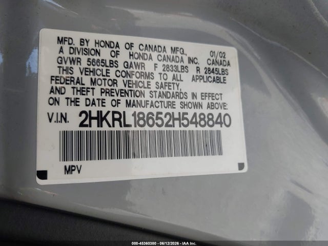 Aukcja sprzedaży 2002 Honda Odyssey Ex, vin: 2HKRL18652H548840, numer aukcji: 45360380